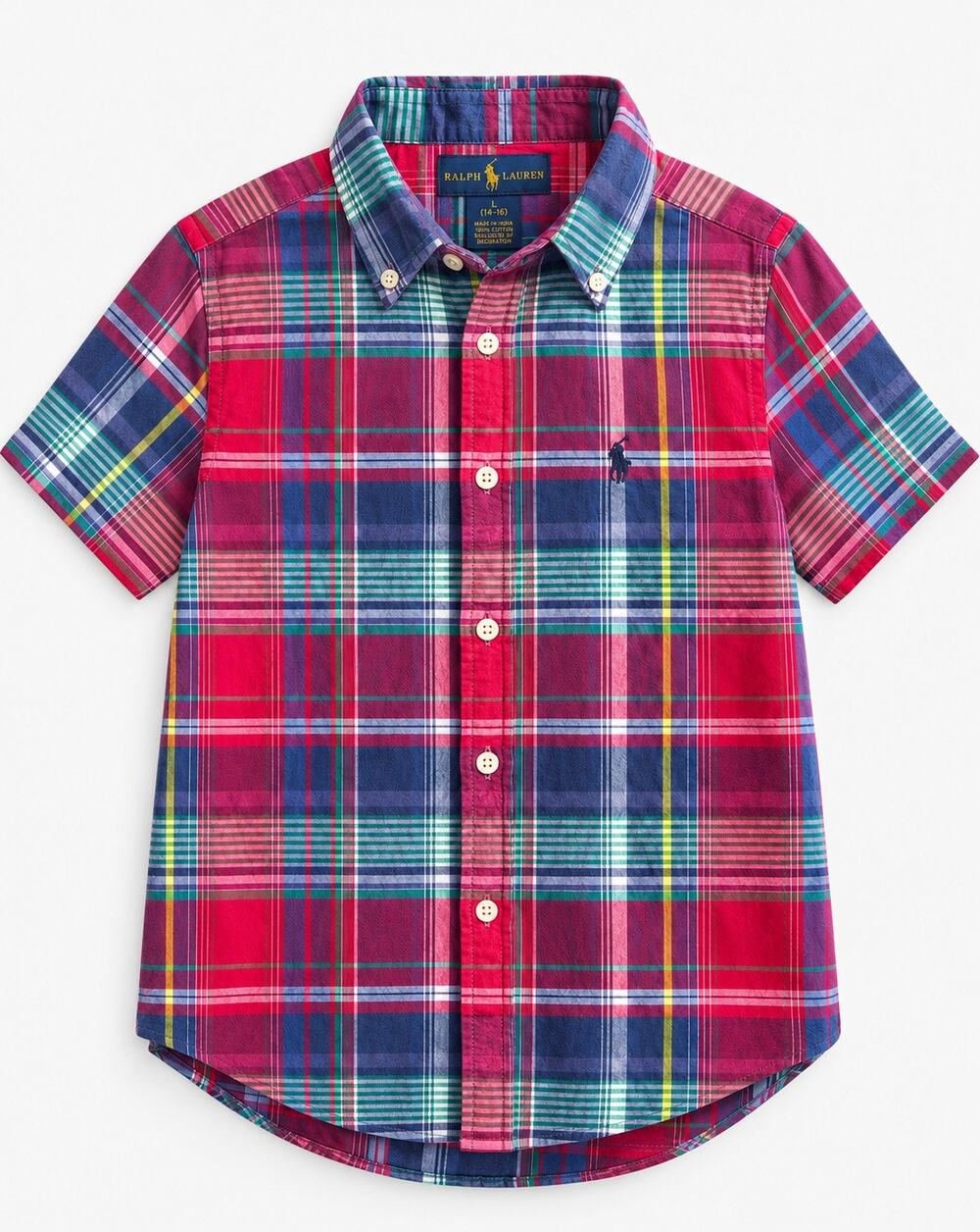 Ralph Lauren Boys Plaid Oxford Short Sleeve Shirt